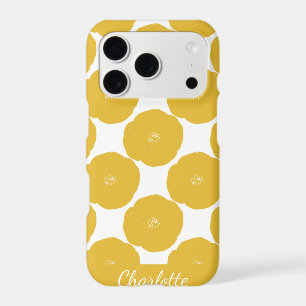 Retro Poppy Floral Art Pattern in Yellow and White iPhone 17 Pro Case