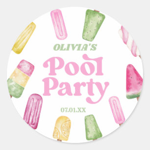 Retro Popsicle Birthday Pool Party Classic Round Sticker