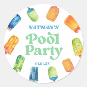 Retro Popsicle Birthday Pool Party Classic Round Sticker