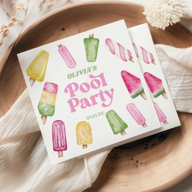 Retro Popsicle Birthday Pool Party Napkins (Creator Uploaded)