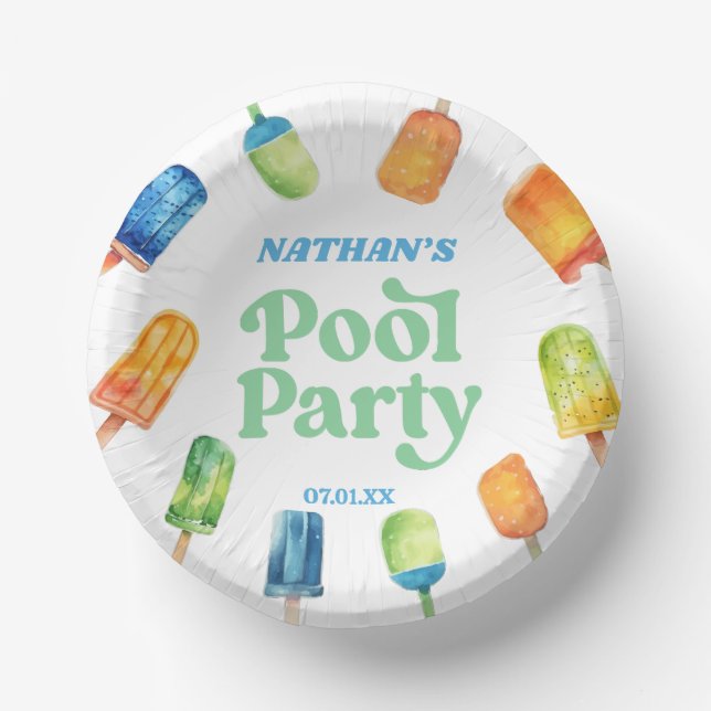 Retro Popsicle Birthday Pool Party Paper Bowls (Front)
