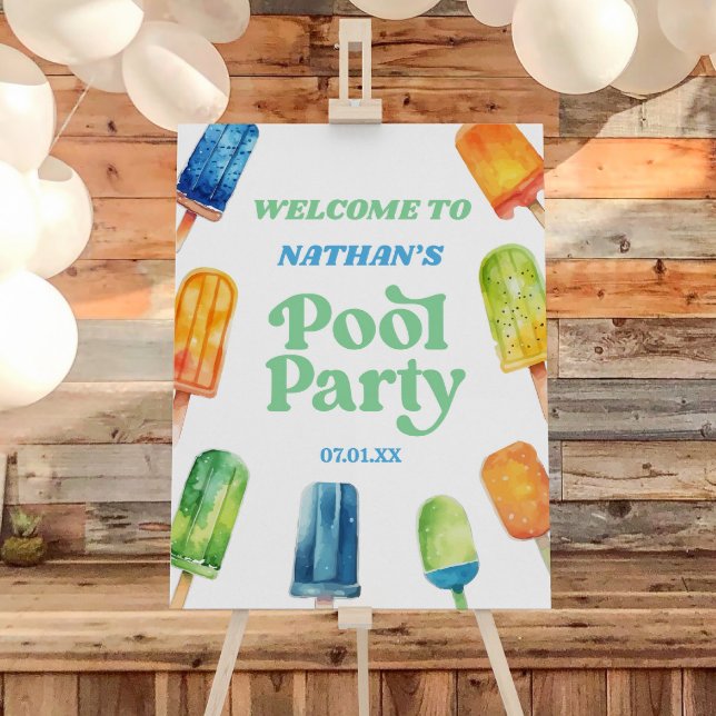 Retro Popsicle Birthday Pool Party Welcome Sign (Creator Uploaded)