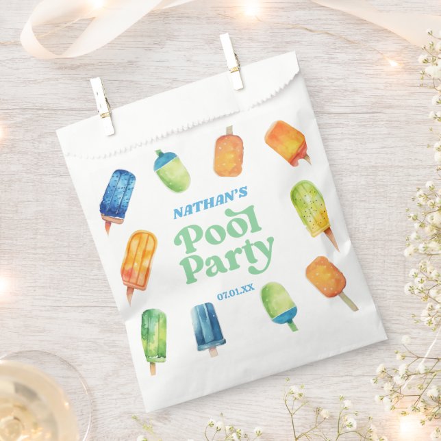 Retro Popsicle Birthday Pool Party Welcome Sign Favor Bag (Clipped)