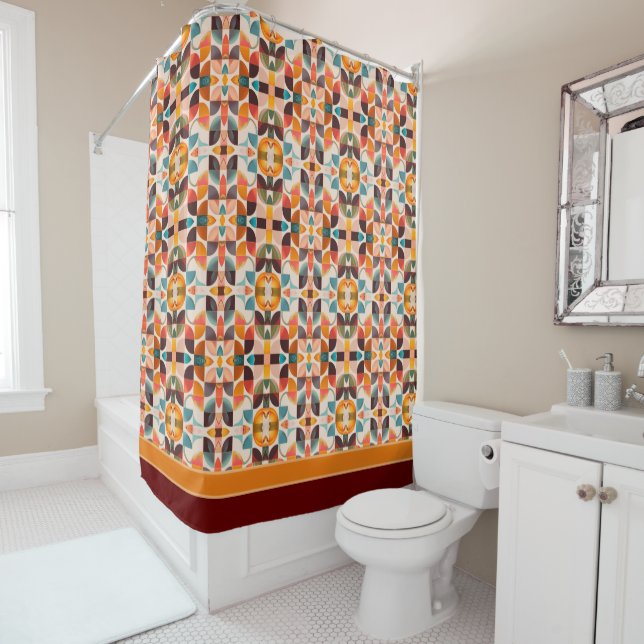 Retro Popular Abstract Squares Collection Shower Curtain (In Situ)