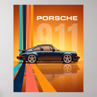 Retro Porsche 911 Colorful Stripes Poster