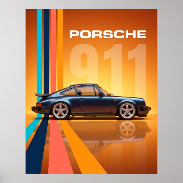 Retro Porsche 911  Colorful Stripes Poster (Front)