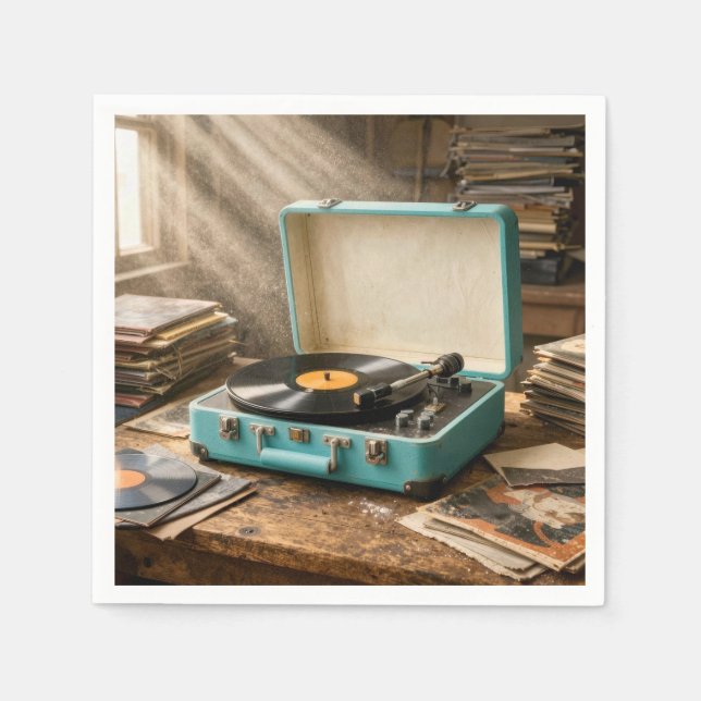 Retro Portable Record Player Napkins (Front)