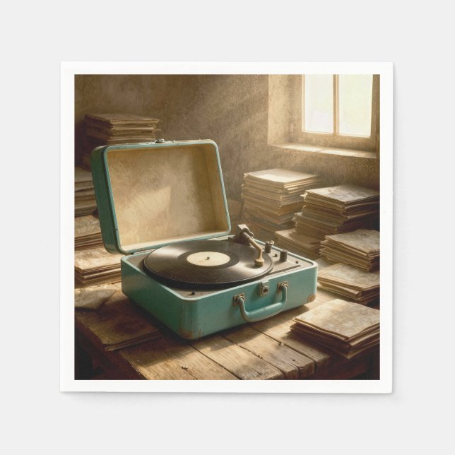 Retro Portable Record Player with Vinyl  Napkins (Front)