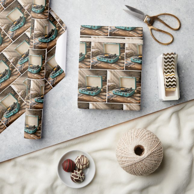 Retro Portable Record Player Wrapping Paper (Crafts)