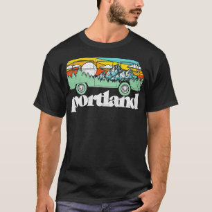 Retro Portland Oregon Hippie Van Mountains Trees T-Shirt