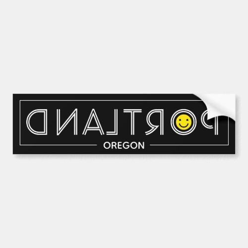 Retro Portland Oregon Mirror_Writing Happy Face Bumper Sticker