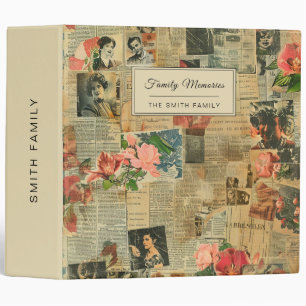Retro Portrait Orchid Newspaper Botanical Collage 3 Ring Binder