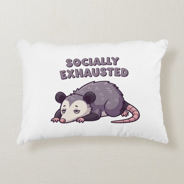 Retro Possum Socially Exhausted Rectangular Pillow (Front)