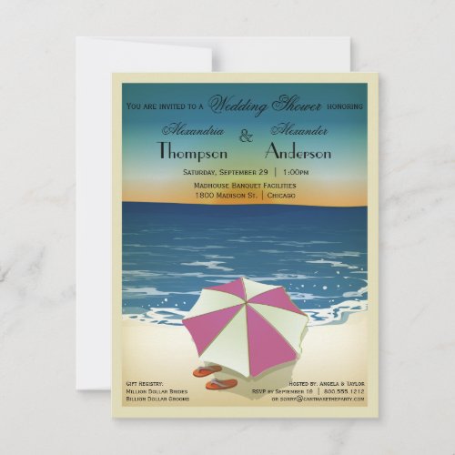 Retro Post Card Inspired Beach Scene Invite