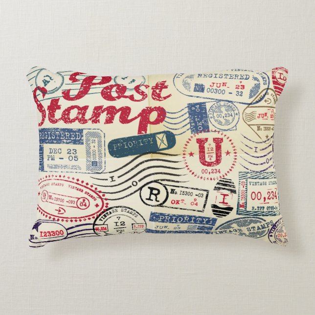 Retro post stamps, vintage collection. accent pillow (Front)