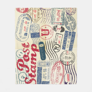 Retro post stamps, vintage collection. fleece blanket