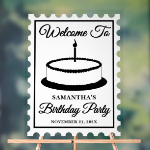 Retro Postage Stamp Birthday Party Welcome Acrylic Sign
