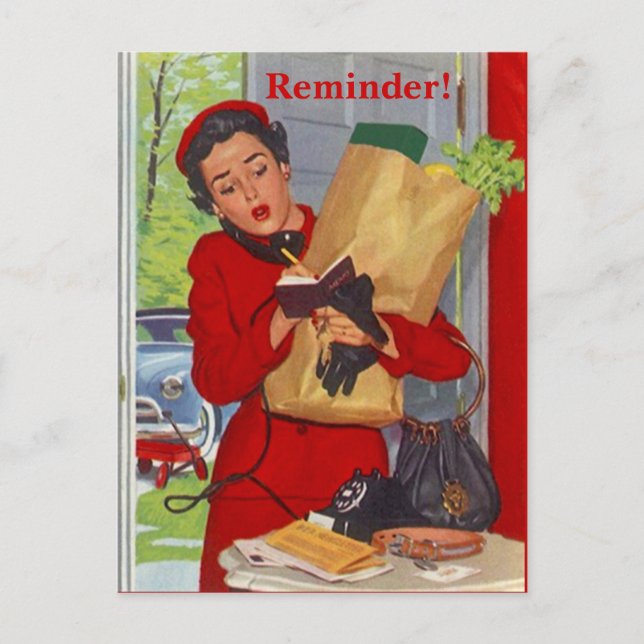 Retro Postcard Busy Lady Appointment Reminder PC (Front)