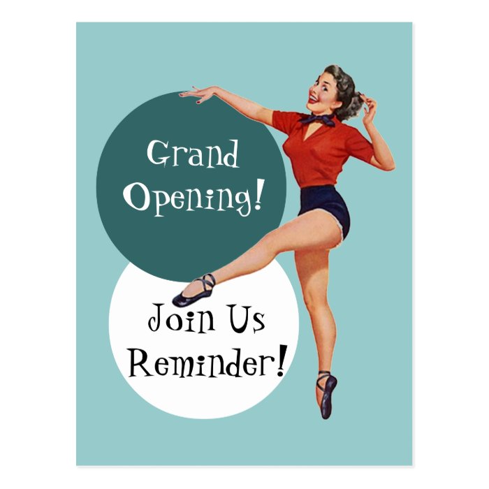 Retro Postcard Happy Lady Grand Opening Announce