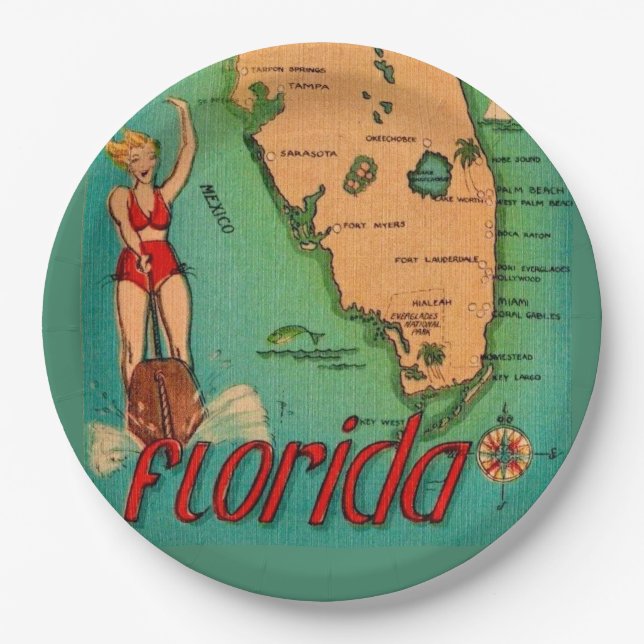 Retro Postcard of Florida  Paper Plates (Front)