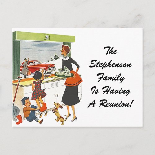 Retro Postcard Vintage Family Reunion Household