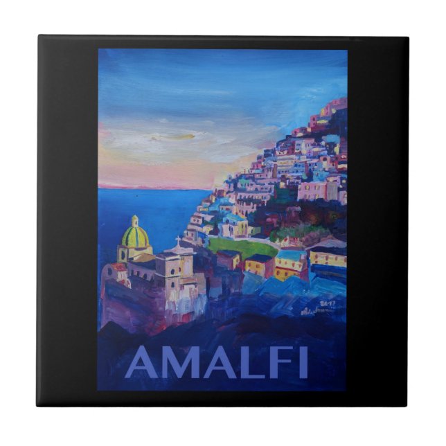 Retro Poster Amalfi Coast italy Ceramic Tile (Front)