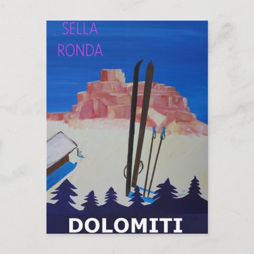 Retro Poster Dolomiti Italy at Sella Ronda Postcard