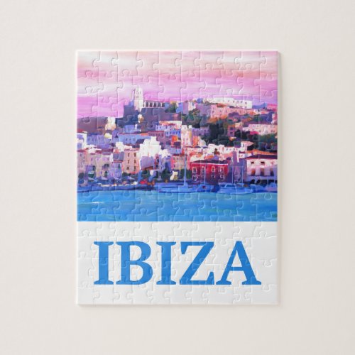 Retro Poster Ibiza Old Town and Harbour Jigsaw Puzzle