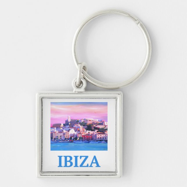 Retro Poster Ibiza Old Town and Harbour Keychain (Front)
