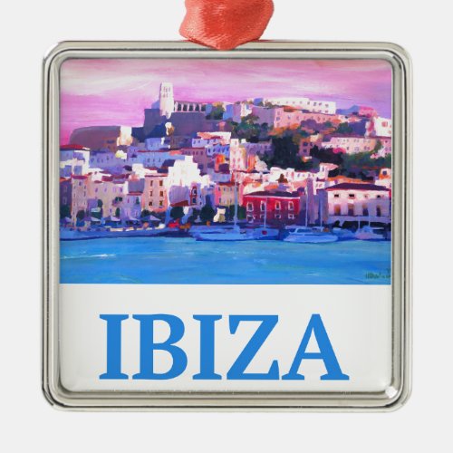 Retro Poster Ibiza Old Town and Harbour Metal Ornament