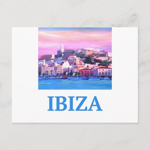 Retro Poster Ibiza Old Town and Harbour Postcard