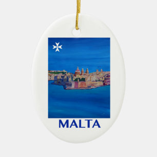 RETRO POSTER Malta Valetta City of KnightsII Ceramic Ornament