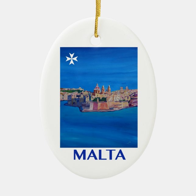 RETRO POSTER Malta Valetta City of KnightsII Ceramic Ornament (Front)