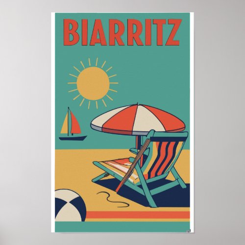 Retro poster of French resort town Biarritz