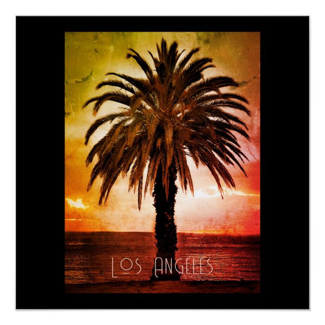 Retro poster print Los Angeles sunset & palm tree  (Front)