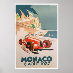 Retro Poster Race Car Art French Riviera Travel