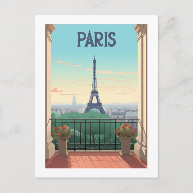 Retro poster - travel - vintage - Paris Postcard (Front)