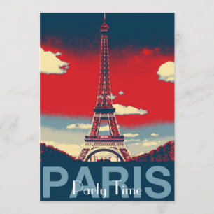 retro poster Vintage France Paris Effiel Tower Invitation