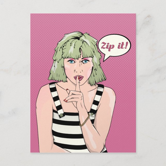 Retro Poster Woman Zip it Postcard (Front)