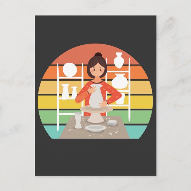 Retro Pottery Woman Ceramic Kiln Postcard (Front)