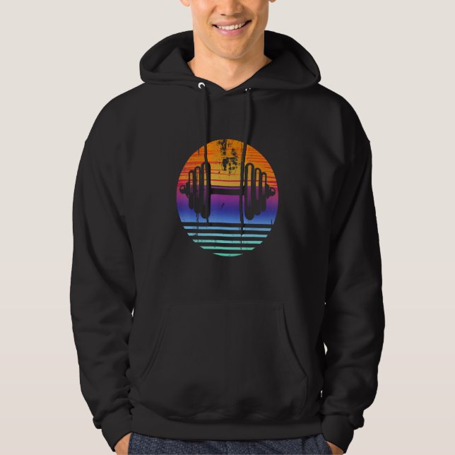 Retro Powerlifting Work Out Weight Lifting Dumbbel Hoodie (Front)