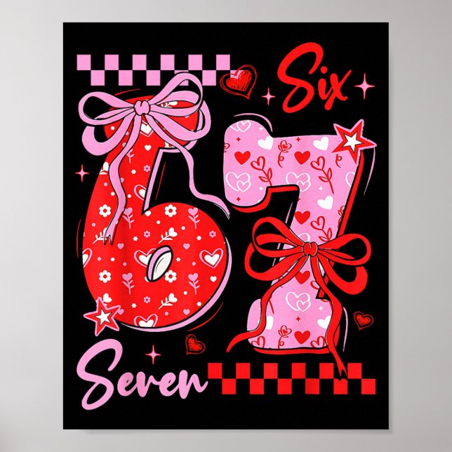 Retro Preppy Coquette Bow 6 7 Six Seven Love Valen Poster (Front)