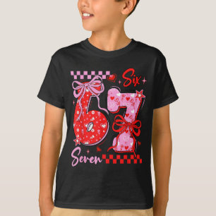 Retro Preppy Coquette Bow 6 7 Six Seven Love Valen T-Shirt
