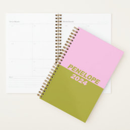 Retro Preppy Pink Green Geometric Personalized Planner