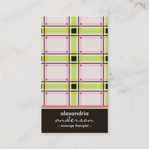 Retro Preppy Plaid Business Cards (lime/pink)