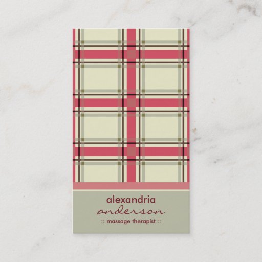 Customizable Retro Preppy Plaid Business Cards (silver/pink)