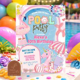 Retro preppy Pool Party Girl Birthday Invitation