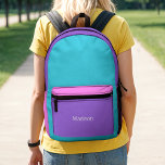 Retro Preppy Purple, Teal & Pink 90's Color Block Printed Backpack<br><div class="desc">This fun and preppy backpack features a retro design.</div>