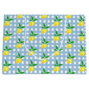 Retro Preppy Style Yellow Lemons Blue White Check Large Gift Bag