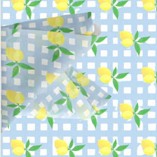 Retro Preppy Style Yellow Lemons Blue White Check Tissue Paper